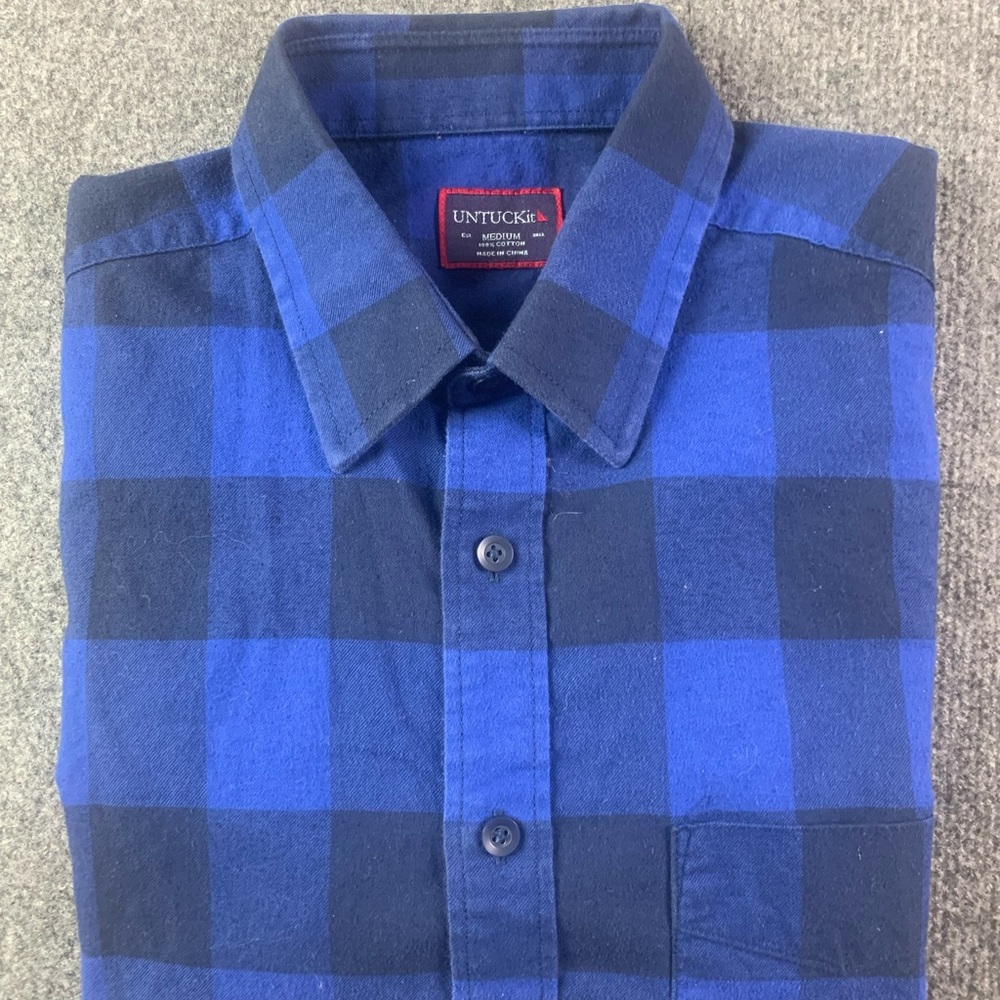 Untuckit Mens 100% Cotton Long Sleeve Flannel Shirt Size M Blue